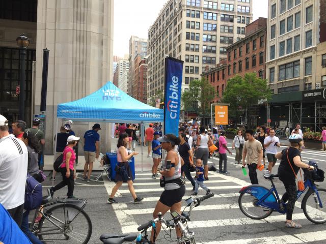 A Citi Bike tent at last year's Summer Streets event. 