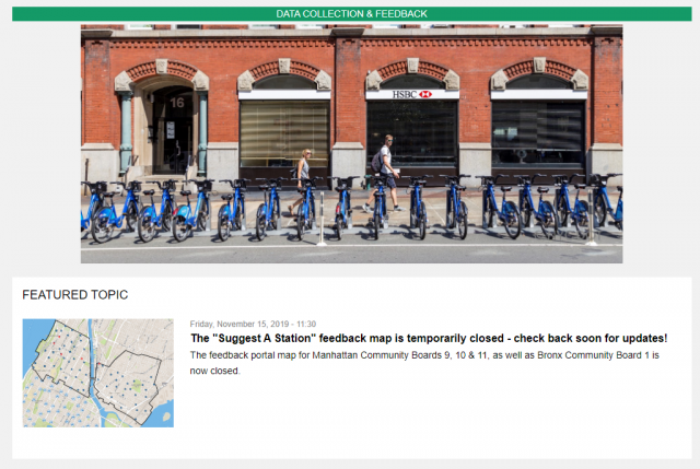 A screenshot of the Citi Bike Phase 3 expansion feedback portal 