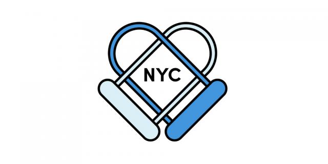 A logo that CIti Bike is using during this time, of two bike locks that form a heart over the letters "NYC"