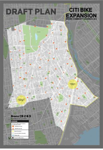 Draft Plan of Citi Bike stations in Bronx Community Boards 2 & 3