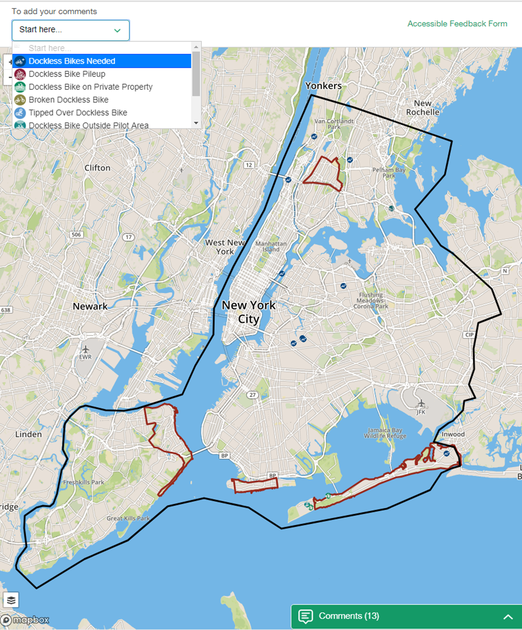 A screenshot of the feedback map