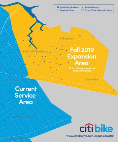 A graphic showing the Fall 2019 expansion area with the current service area. 