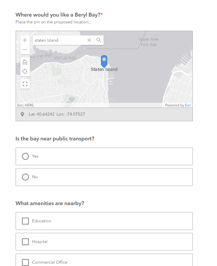 A screenshot of Beryl "Suggest a Bay" survey