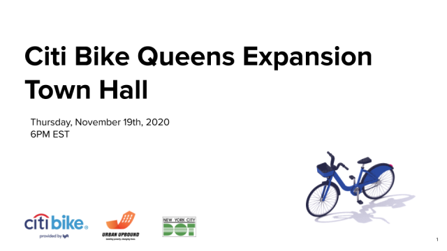 The cover slide of the " Citi Bike Queens Expansion Town Hall"