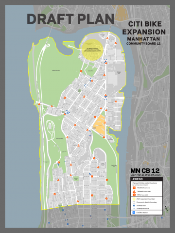 The map of Citi Bike stations in Manhattan CB 12.