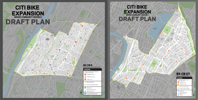 The draft plan maps of Bronx CBs 5 and 7