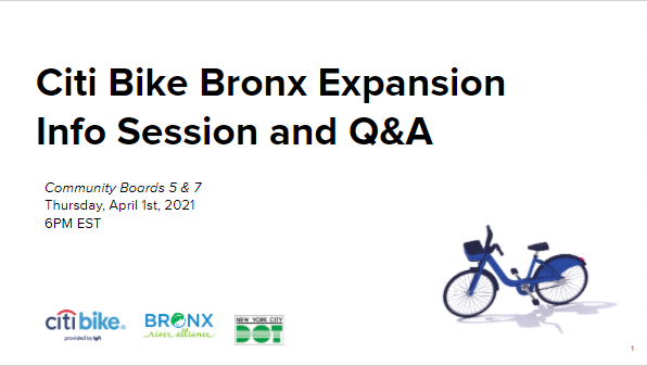 A screenshot of the Bronx Citi Bike Expansion Town Hall.