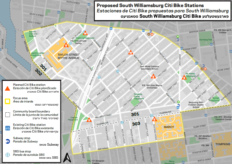A map of proposed stations in South Williamsburg