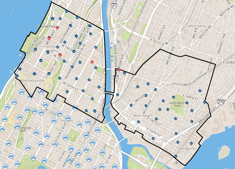 A screenshot of the "Suggest a Station" portal, where users have added locations where they would like to see a Citi Bike station.