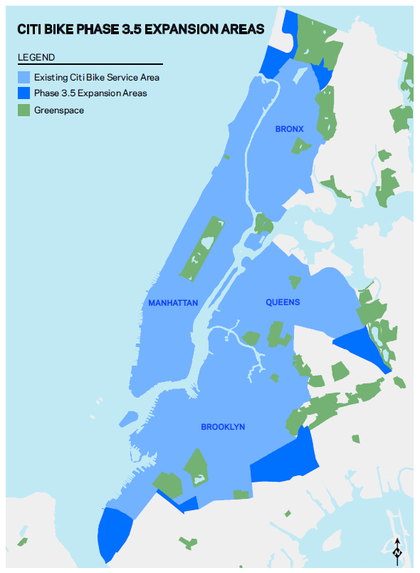 A map of the Phase 3.5 Citi Bike expansion area